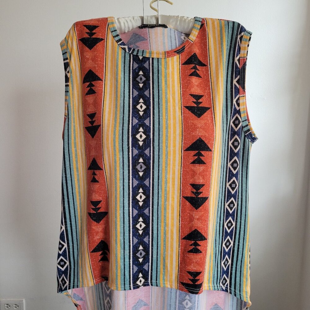 Lucky & Blessed Women's Aztec Inspired High-Low Hemline Print Top (Size: L)